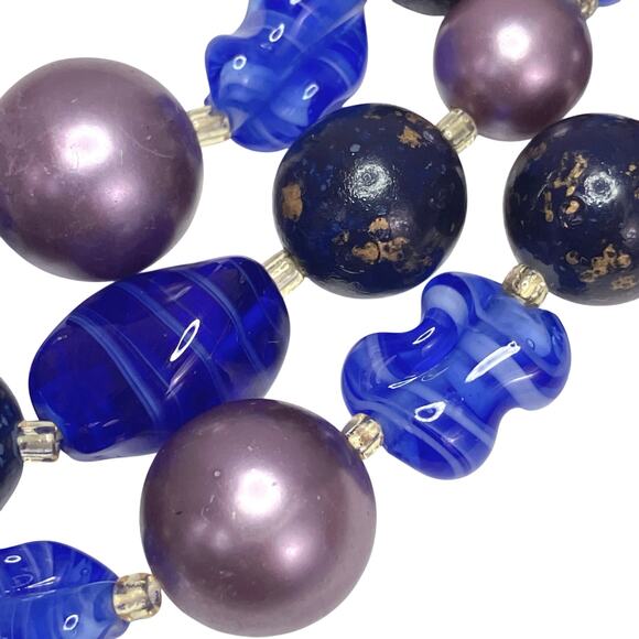 VTG Japan 50s 60s Necklace Two Strand Glass Bead Faux Pearl Graduated Colorful - Picture 6 of 13